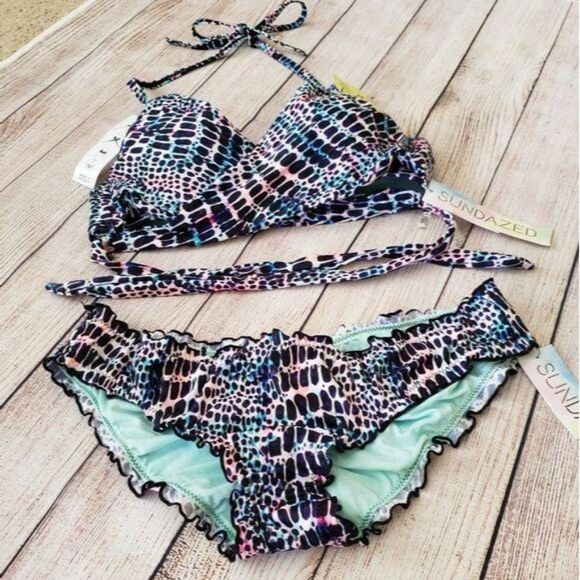 Sundazed Modern Animal Print Simon Halter Top & Mermaid Ruffle Bottom Bikini Set - Picture 6 of 11